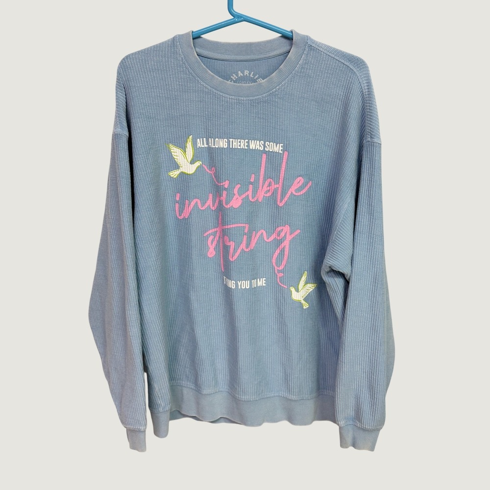 Charlie Southern Invisible String Waffle Knit Sweatshirt Blue Taylor Swift M